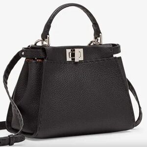 FENDI Peekaboo SMALL Black Saddle Brown Selleria Bag 1048 Hand-Sewn Topstitch